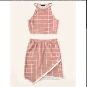 SHEIN Two- piece skirt set in pink and white. Worn once. Size Medium